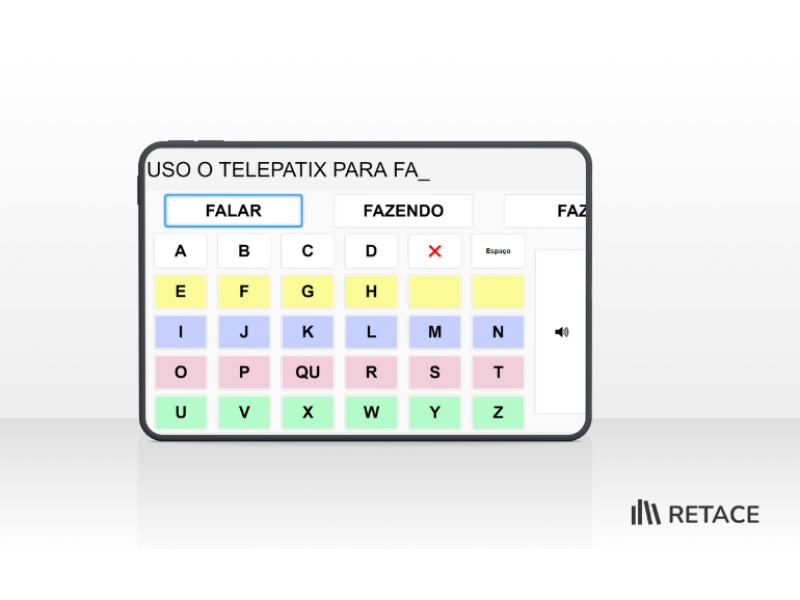 Está sendo escrita uma frase e o teclado sugere palavras baseado no que já foi digitado